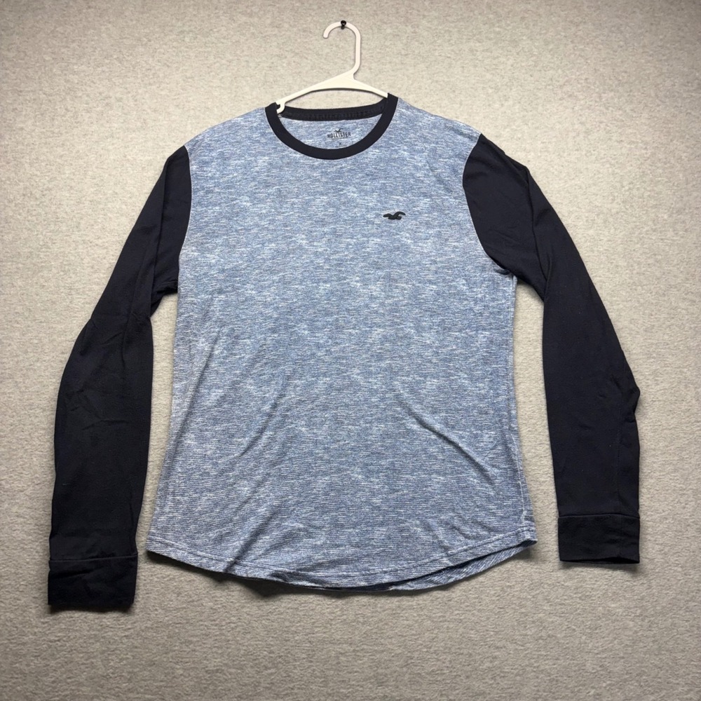 Hollister Long Sleeve Baseball‎ Tee Blue Space Dye Black Crewneck Shirt Medium